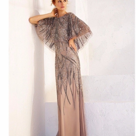 Adrianna Papell pop over beaded long gown - Picture 5 of 13